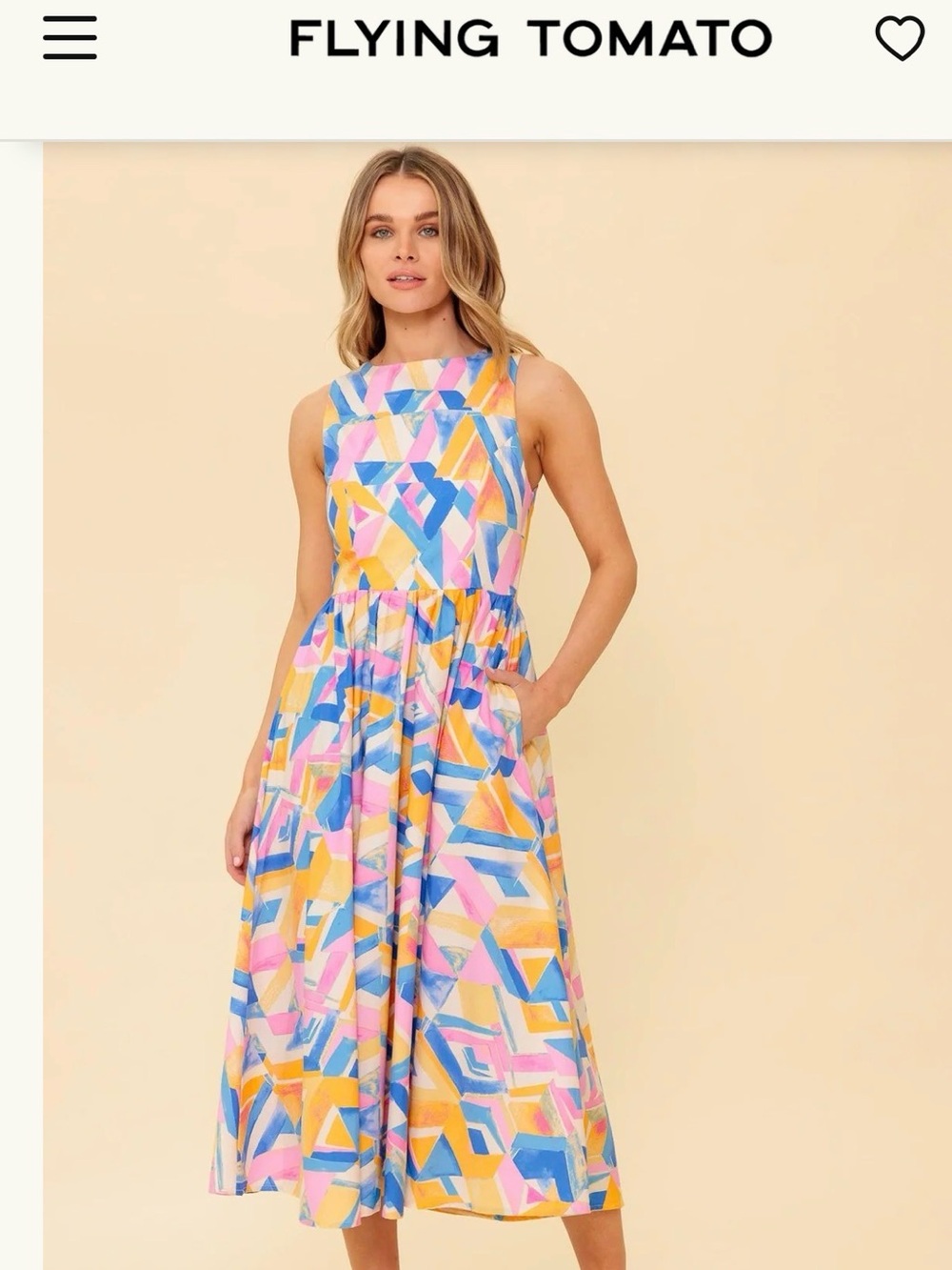 Flying Tomato Multi-Color Geometric Midi Dress